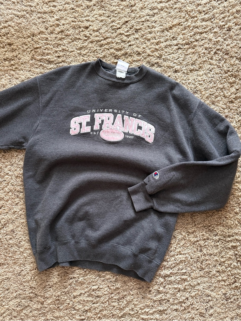 Champion Black Crewneck Sweatshirt with Pink & White St. Francis Logo